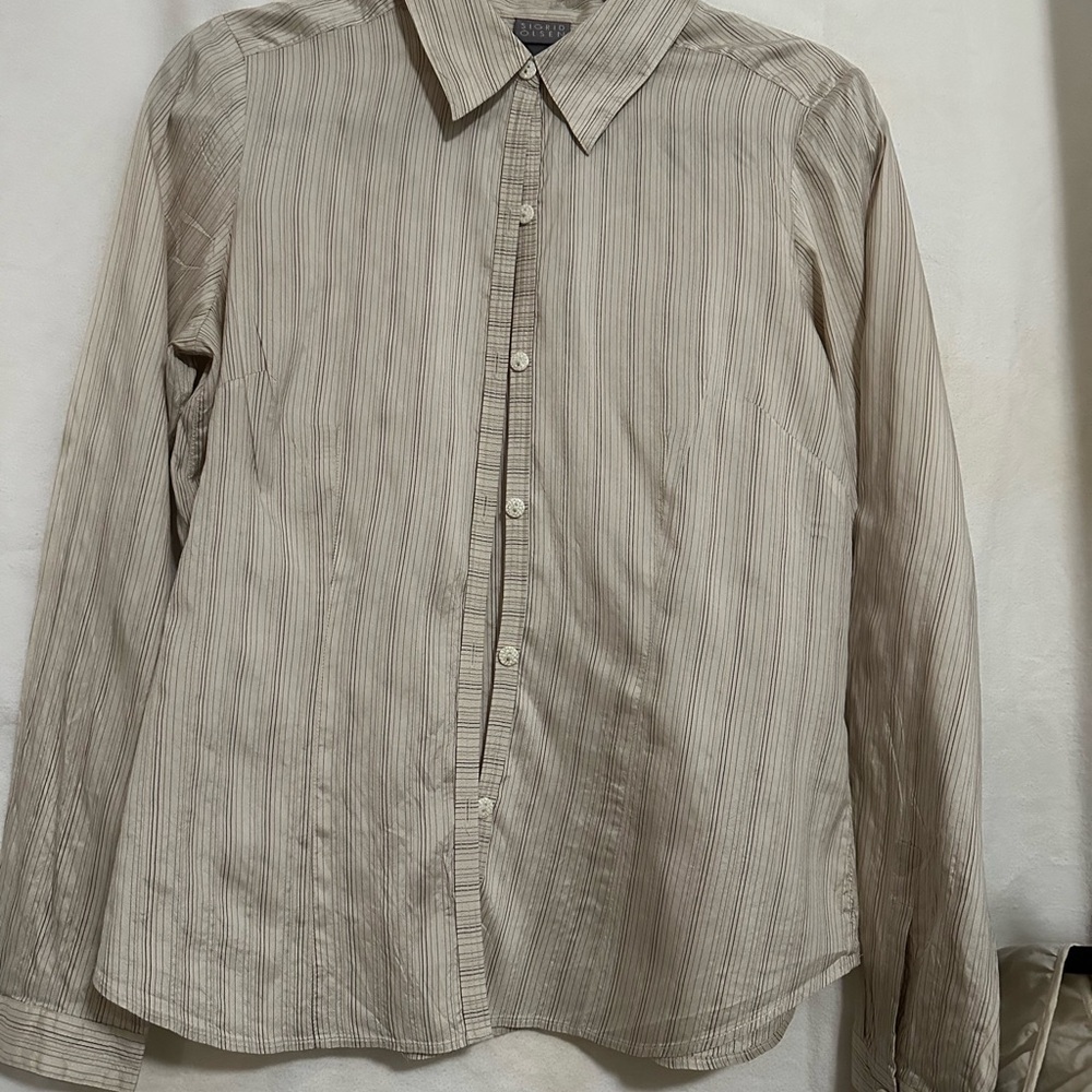 Sigrid Olsen Beige silk Striped Button Down Shirt